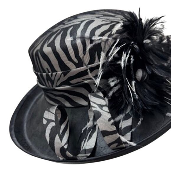 Fine Millinery Velma Cloche Hat – Vintage Inspired Zebra Feather Statement - Picture 6 of 9